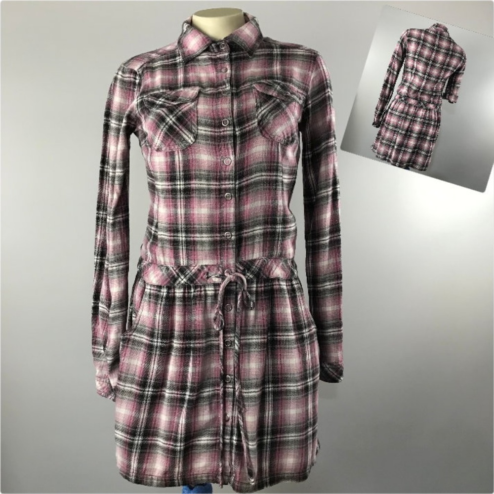 Miley Cyrus button tie tunic top long short sleeve soft flannel feel